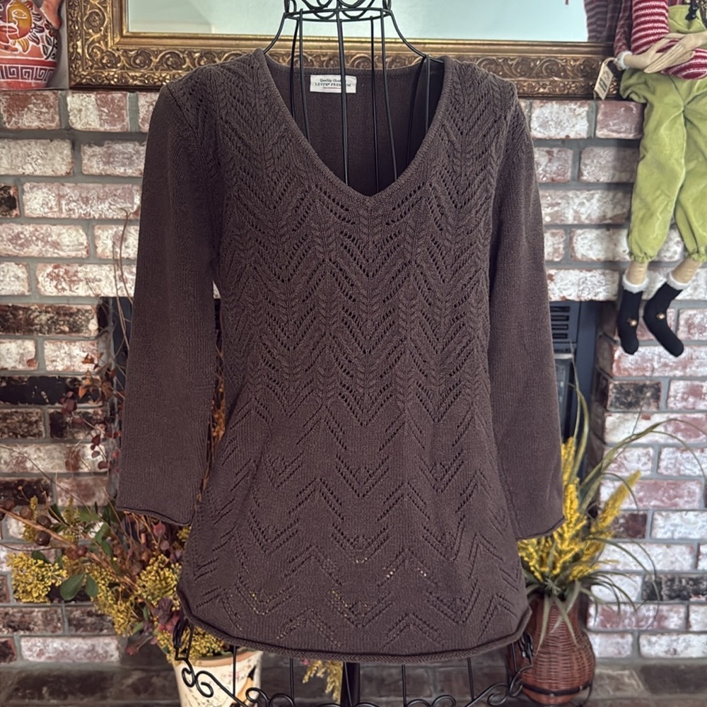 Vintage Y2K Levi’s Premium Brown Knit Crochet 3/4 Sleeve Sweater